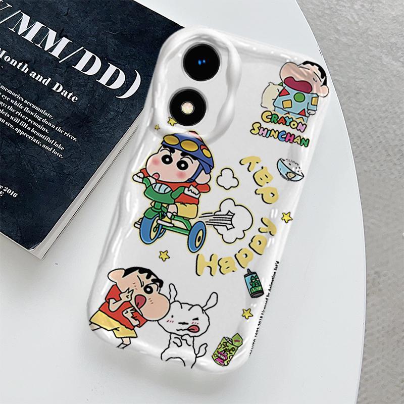 Ốp Lưng Cho OPPO A17 A17K A58 4G A60 4G Vỏ Kem Hoạt Hình Crayon Shin-chan Cặp Đôi Mềm TPU 3D Sóng Silicon Vỏ Điện Thoại
