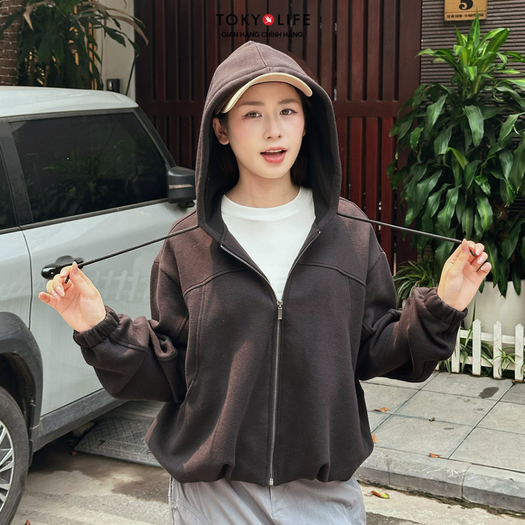 Áo Khoác Hoodie Nữ Mũ Liền Vải Xốp Có Dây Rút Kiểu Dáng Trẻ Trung Năng Động 40004993