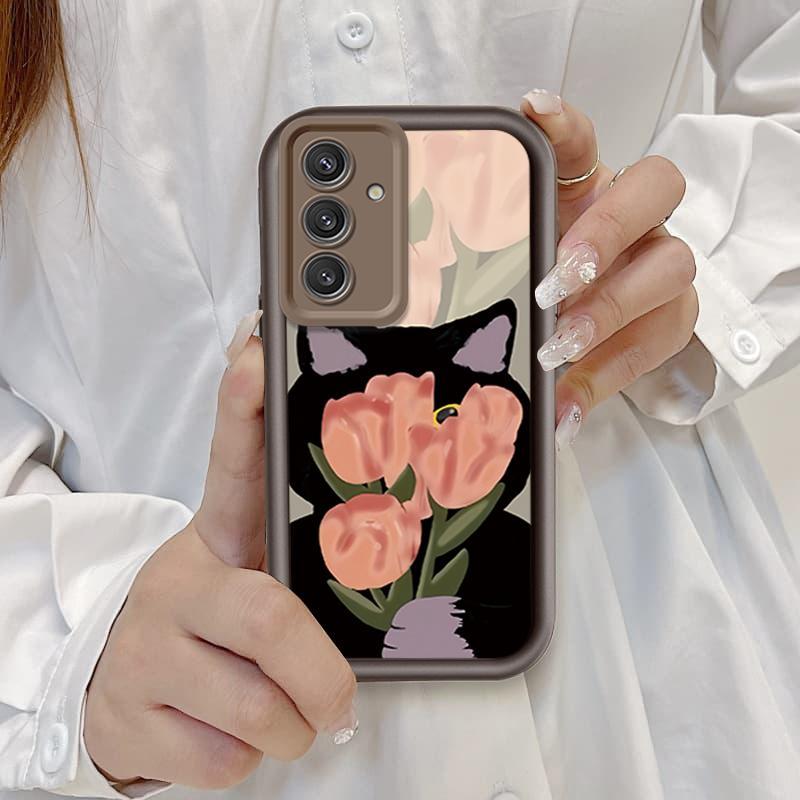 Ốp Lưng Cho Samsung S20 S21 S22 S23 S24 S25 S26 PLUS FE + Hoạt Hình Silicone Bé Gái Mềm TPU Hoa Tulip Mắt Thiên Thần Chống Sốc Ốp Điện Thoại
