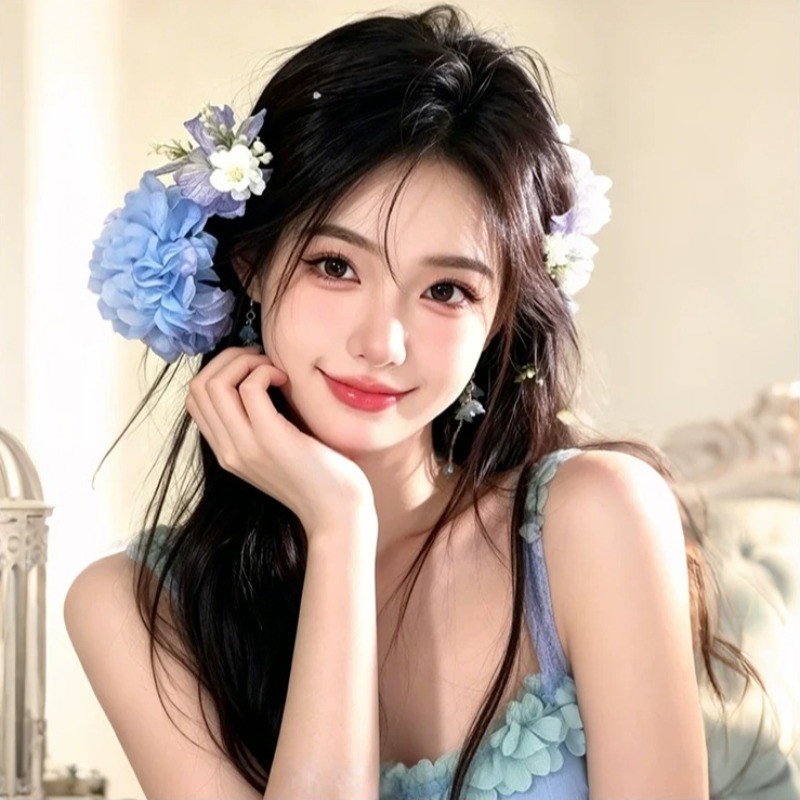 Kẹp tóc bên phong cách ngày lễ Hàn Quốc Kẹp tóc hoa xanh thời trang