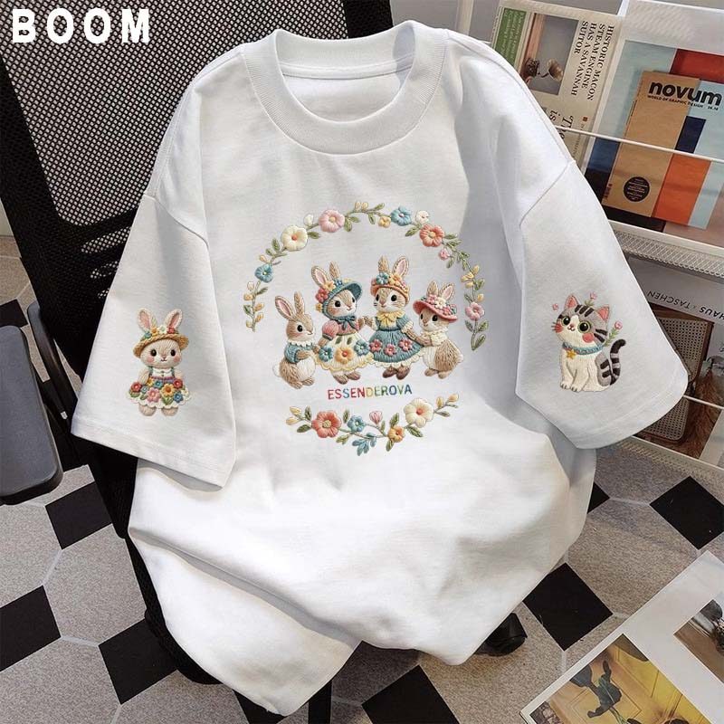 Áo thun chữ thêu nữ kiểu hàn quốc form rộng tay lỡ cổ tròn cotton mát - hè hot trend in cách dễ thương- Local brand #07