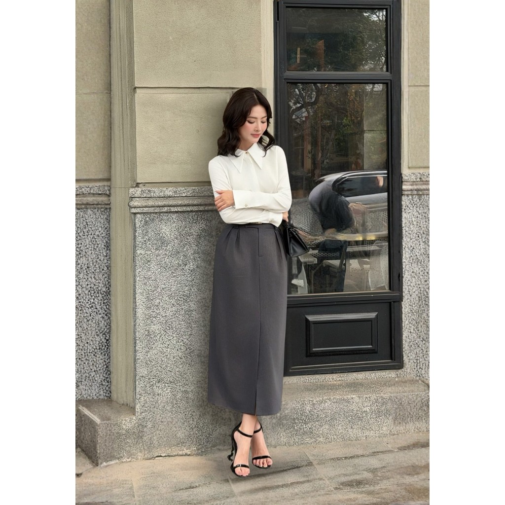 Áo sơ mi nữ ELLA DORA phối cúc cổ nẹp giấu dáng suông thanh lịch phong cách hiện đại công sở [SM168]