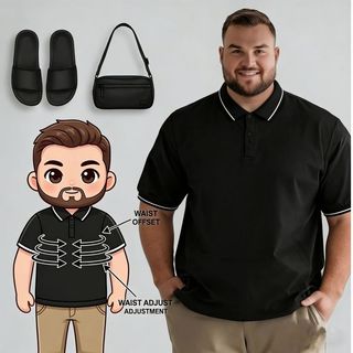 Plus Size Nam Đứng Cổ Chắp Vá Kinh Doanh Quá Khổ Áo Polo Màu Trơn