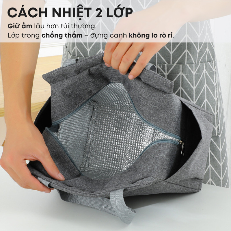 Túi Đựng Cơm Giữ Nhiệt Size Lớn 2 Ngăn Phụ Tiện Lợi – Túi Cơm Văn Phòng Chống Nước, Dung Tích Rộng Tiện Lợi | 378