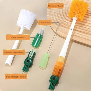Bộ Cọ Rửa Bình Cóc Tay Cầm Dài Đa Năng Làm Sạch Mọi Ngóc Ngách - Màu Cam, Trắng