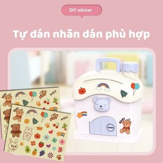 Trẻ Em Hình Ngôi Nhà Heo Đất Nhựa Hộp Bảo Quản Có Thể Khóa Đồng Xu Tiết Kiệm Đồ Chơi Màu Hồng Xanh Quà Tặng