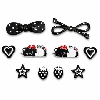 Set Charm Hello Kitty Đen Trắng Nơ Đỏ Gắn Dép Crocs – Tim Sao Dâu Cute Phụ Kiện Trang Trí Dép Siêu Xinh