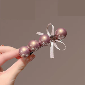MAUROPOLI Hair Clip Phong Cách Nhật - Hàn, Hoạ Tiết Nơ và Ngọc Trai màu Hồng, Thích Hợp Mùa Xuân