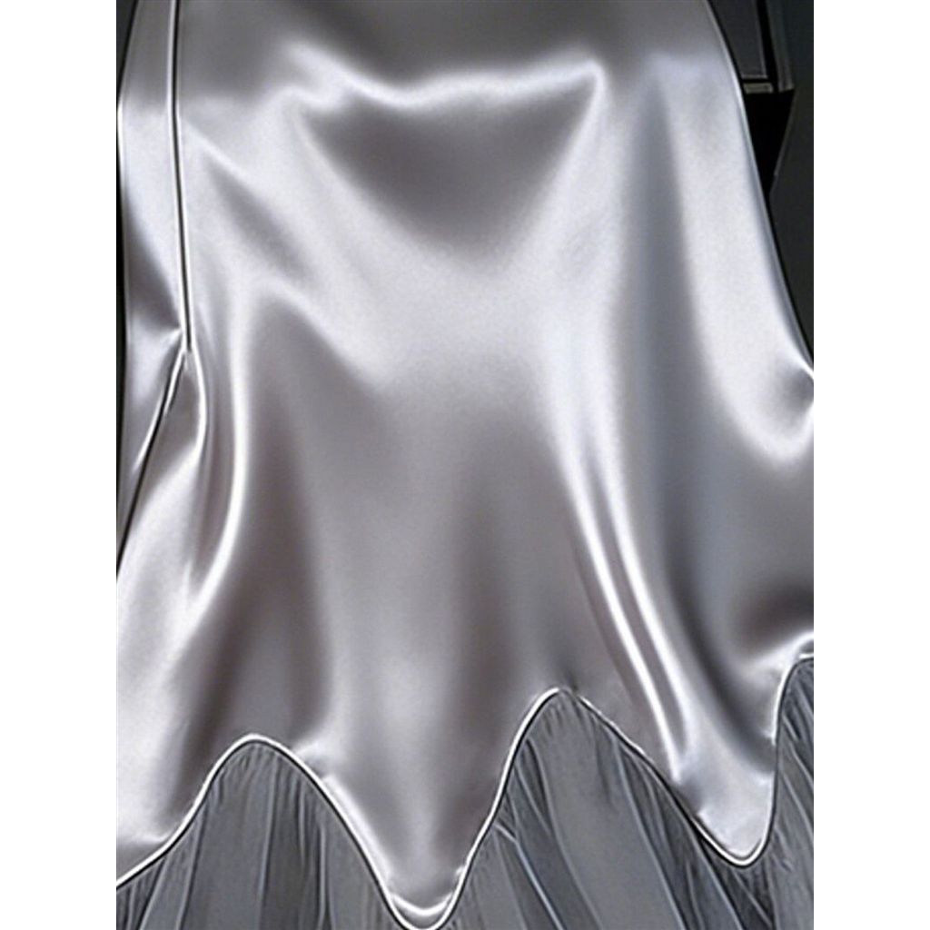 Váy Nửa Chiều Satin Xám, Thiết Kế Độc Đáo Phong Cách Phương Tây