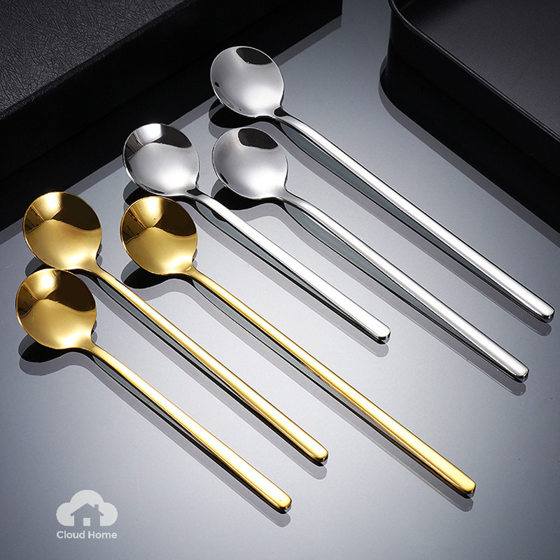 🌤️COD🌤️Thìa inox pha cà phê mạ vàng cao cấp sang chảnh 17CM Muỗng pha trà dễ thương cán dài
