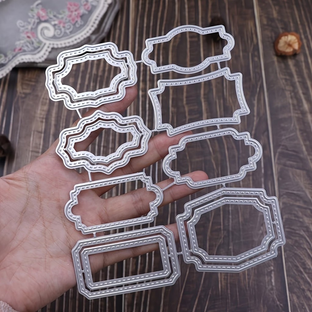 Retro Nhãn Khung Kim Loại Thép Carbon Cắt Khuôn Sổ Lưu Niệm Dập Nổi Khắc Bản Mẫu DIY Album Ảnh Thiệp Chúc Mừng Cắt Chết Giấy Thủ Công Dụng Cụ