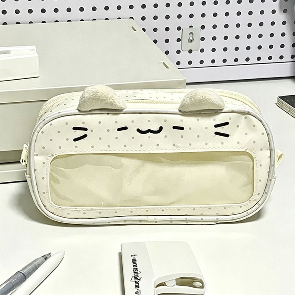 Bút chì THFENG, Họa tiết mèo Túi đựng bút chì dung tích lớn, Kawaii hai lớp có cửa sổ hiển thị Ita Túi văn phòng phẩm di động Văn phòng học