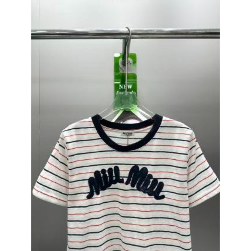 Áo thun Cotton sọc cổ tròn ngắn tay mới dành cho nữ
