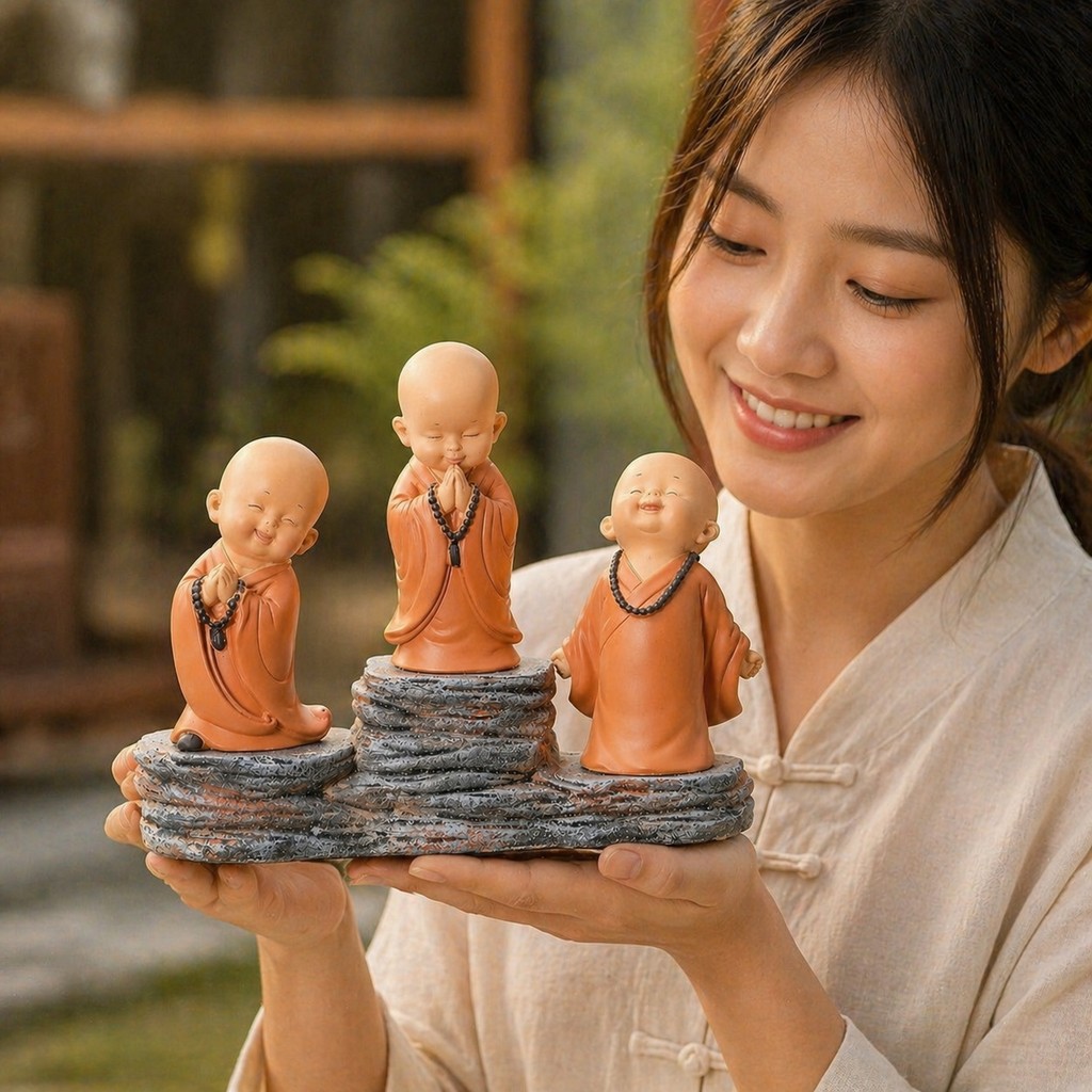 Tượng 3 Chú Tiểu Mini Có Đế & Chữ | Tượng Trang Trí Phong Thủy, Decor Bàn Làm Việc, Quà Tặng Ý Nghĩa