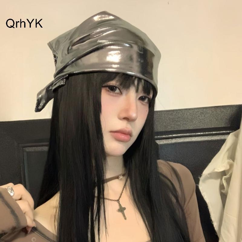 Nhà Máy Thời Trang Y2k Retro Da PU Khăn Trùm Đầu Nữ Mùa Hè Vuông Khăn Hip Hop Mũ Kerchief Mềm Thoáng Khí Cho Trang Phục Thời Trang QrhYK