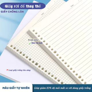 Ruột còng A5/ B5, giấy nạp giấy lót ngang/ ô lưới tiện lợi loại 20 26 30 lỗi tròn cho học sinh
