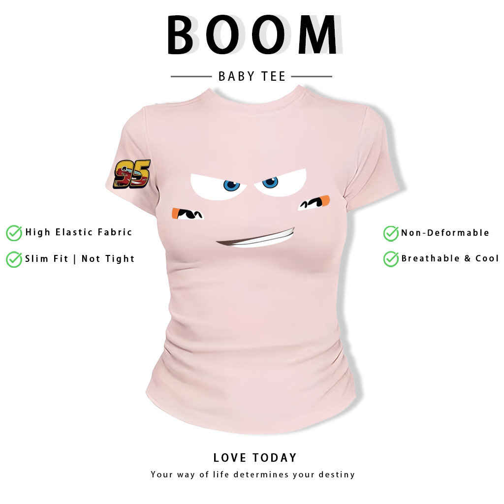 BOOM Áo Baby Tee Nữ Cotton Ôm Body-Áo Thun Ngắn Tay Y2K In Hình PhongCách Mùa Hè, Cổ Tròn Hàng Đầucách hàn quốc phongA78