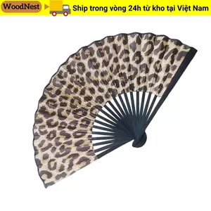 Quạt Gấp GỖ, Quạt Gấp Tay Thanh Lịch In Da Báo, Di Động Lớn Nhẹ Cổ Điển Quạt Khiêu Vũ Nữ Quà Tặng Tiệc
