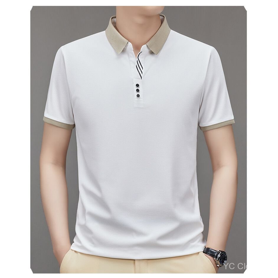 Áo sơ mi polo ngắn tay nam cotton nguyên chất mùa hè mới có cổ thêu nhẹ dành cho nam giới trẻ trung trung niên LVHE cỡ lớn