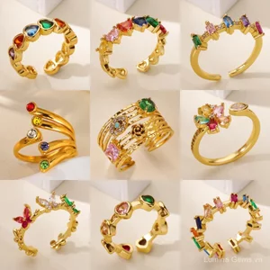 Vàng 18K Full Kim Cương Trái Tim Tình Yêu Nhiều Lớp Nhiều Màu Sắc Zircon Mở Nhẫn Ánh Sáng Cao Cấp Sang Trọng Cảm Giác Cao Cấp Không Phai Màu Trang Sức