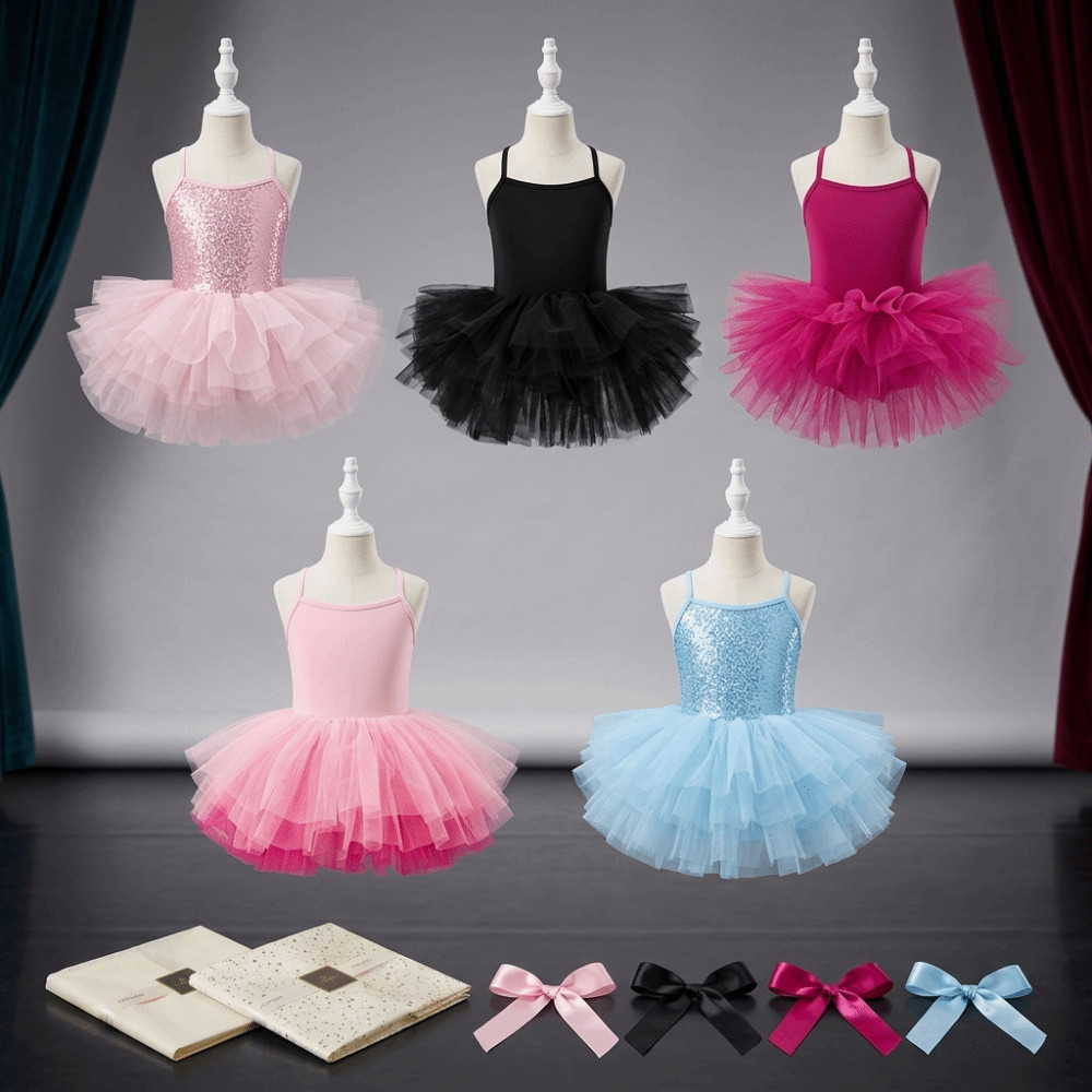 THFENG Ballet TuTu Đầm, Dây Đeo Chéo Puffy Bé Gái Váy Ba Lê, Đầm Hoàng Tử Chuyên Nghiệp Tay Ngắn Ba Lê Trình Diễn Trang Phục Chụp Ảnh