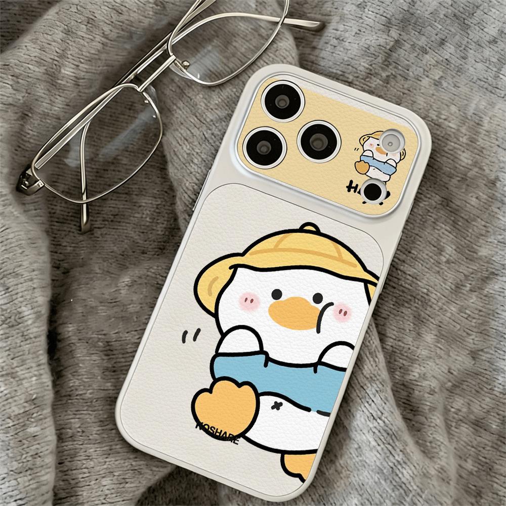 Vịt vàng nhỏ mũ vàng cho trường hợp iPhone 17pro iPhone 14/11/12pro giả da cảm giác