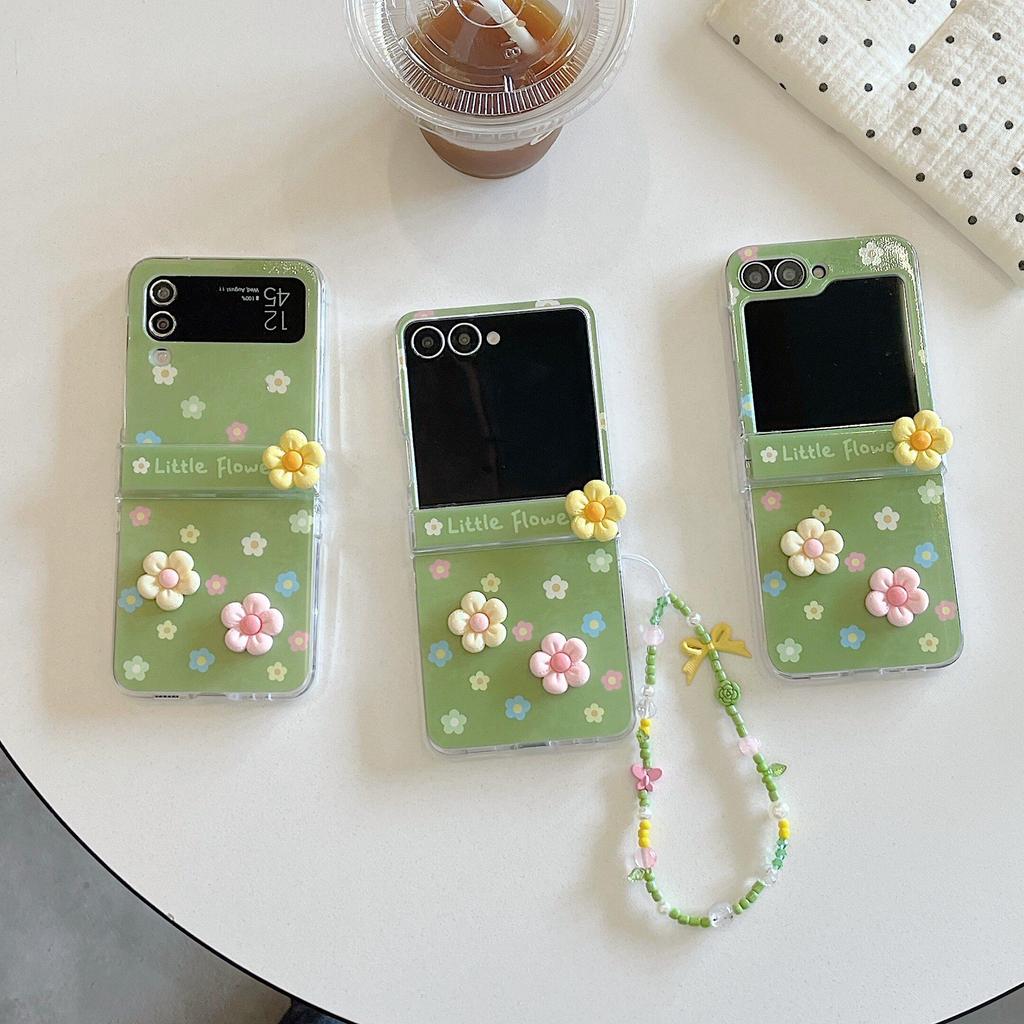 Thích Hợp Cho Samsung Galaxy ZFlip7 zflip6 Hoa Xanh Vỏ Điện Thoại Dây Gấp Vỏ Cứng Cho ZFlip 7 6 5 4 3 5G N3 Flip MixFlip 2 Vỏ Bảo Vệ