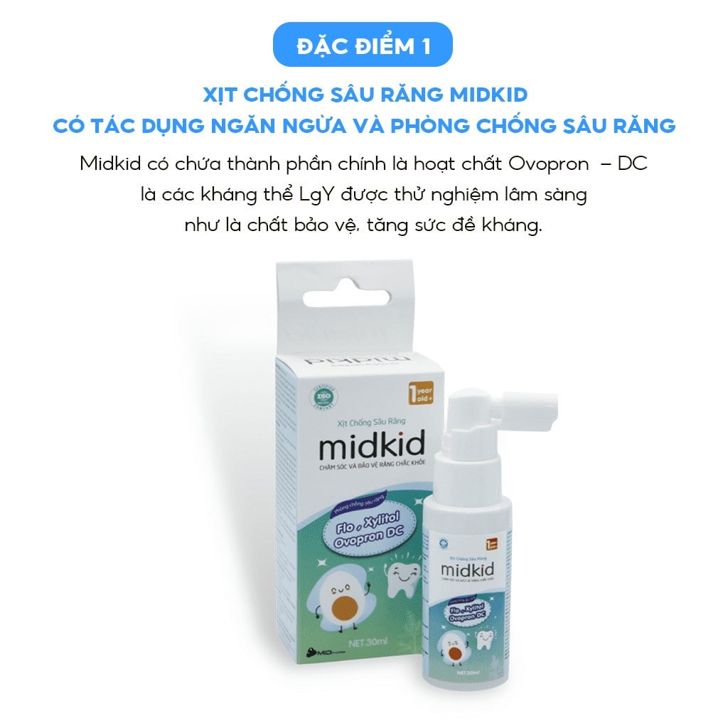 Xịt chống sâu răng Midkid cho bé từ 1 tuổi nuốt an toàn vị Nho 30ml giúp làm sạch thơm miệng loại bỏ mảng bám đen ố vàng