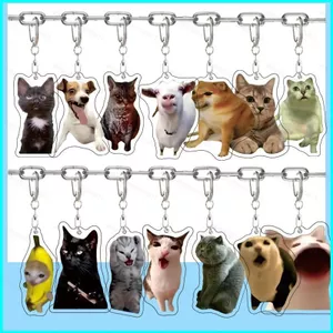 HK1 Mèo Meme Ngộ nghĩnh Trừu Tượng Dễ Thương Ngộ nghĩnh Biểu Tượng Cảm Xúc Acrylic Móc Khóa Mặt Dây Chuyền Túi Phụ Kiện Anime Ngoại Vi KH1