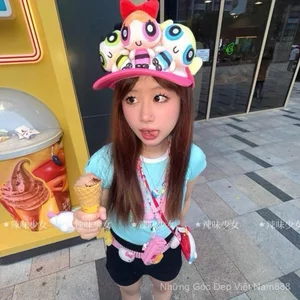 insNooCap Powerpuff Bé Gái Mũ Búp Bê Niche Mũ Xe Tải Dễ Thương Quà Tặng Trẻ Em Có Thể Điều Chỉnh