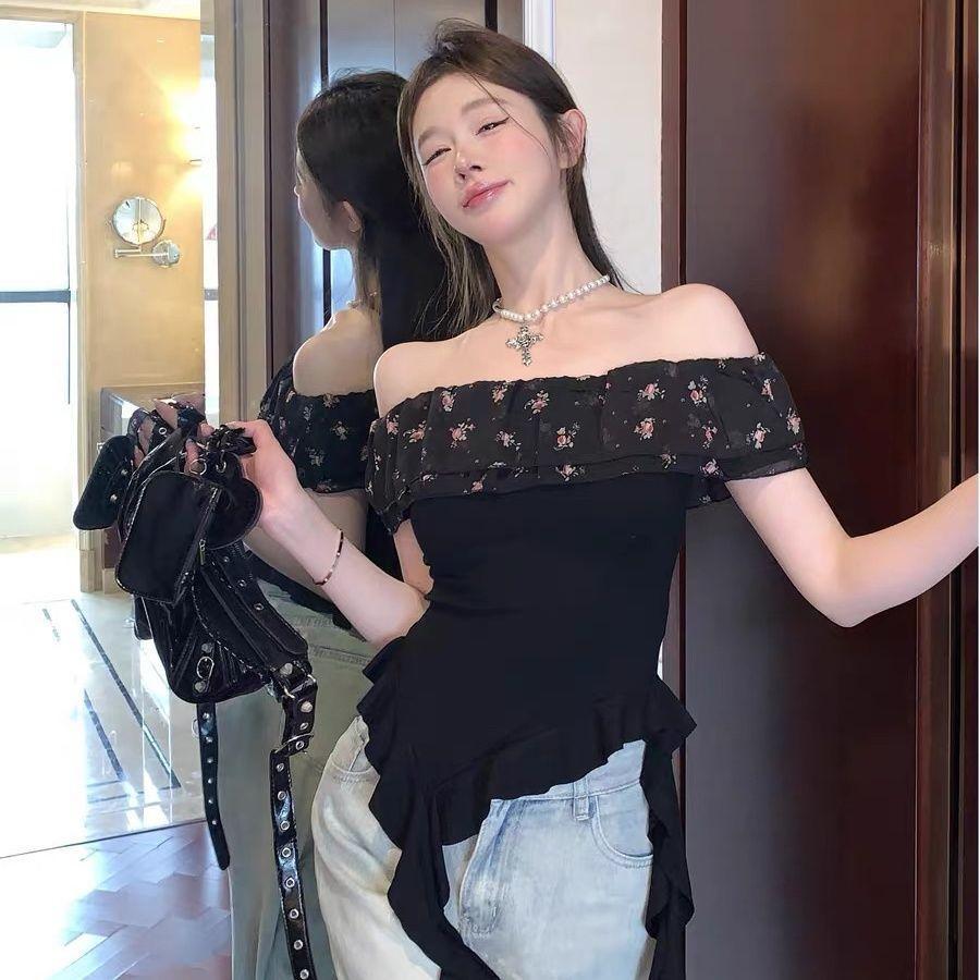 [Bán chạy nhất] Áo thun ngắn tay hoa xù không đều bán chạy dành cho nữ mùa hè Pure Desire Hot Girl một vai nhỏ Top đẹp độc đáo