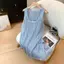 Áo vest cổ chữ U màu xanh phong cách lười biếng Áo dệt kim xẻ tà Áo dài vừa phải