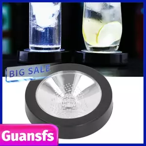 Guansfs Đế lót ly tròn có đèn LED cảm biến 1 chiếc Đế lót ly tròn phát sáng màu trắng cho đồ uống Thanh đèn LED màu đen 3 pin AAA Trang trí bữa tiệc cưới