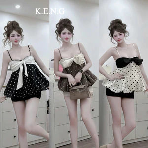 Sét áo 2s chấm bi nơ ngực bồng phối chân ngắn cực xinh BYJOLIE
