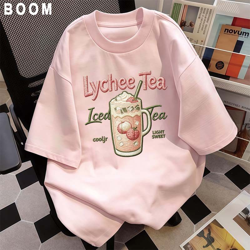 Áo thun chữ thêu nữ kiểu hàn quốc form rộng tay lỡ cổ tròn cotton mát - hè hot trend in cách dễ thương- Local brand #17