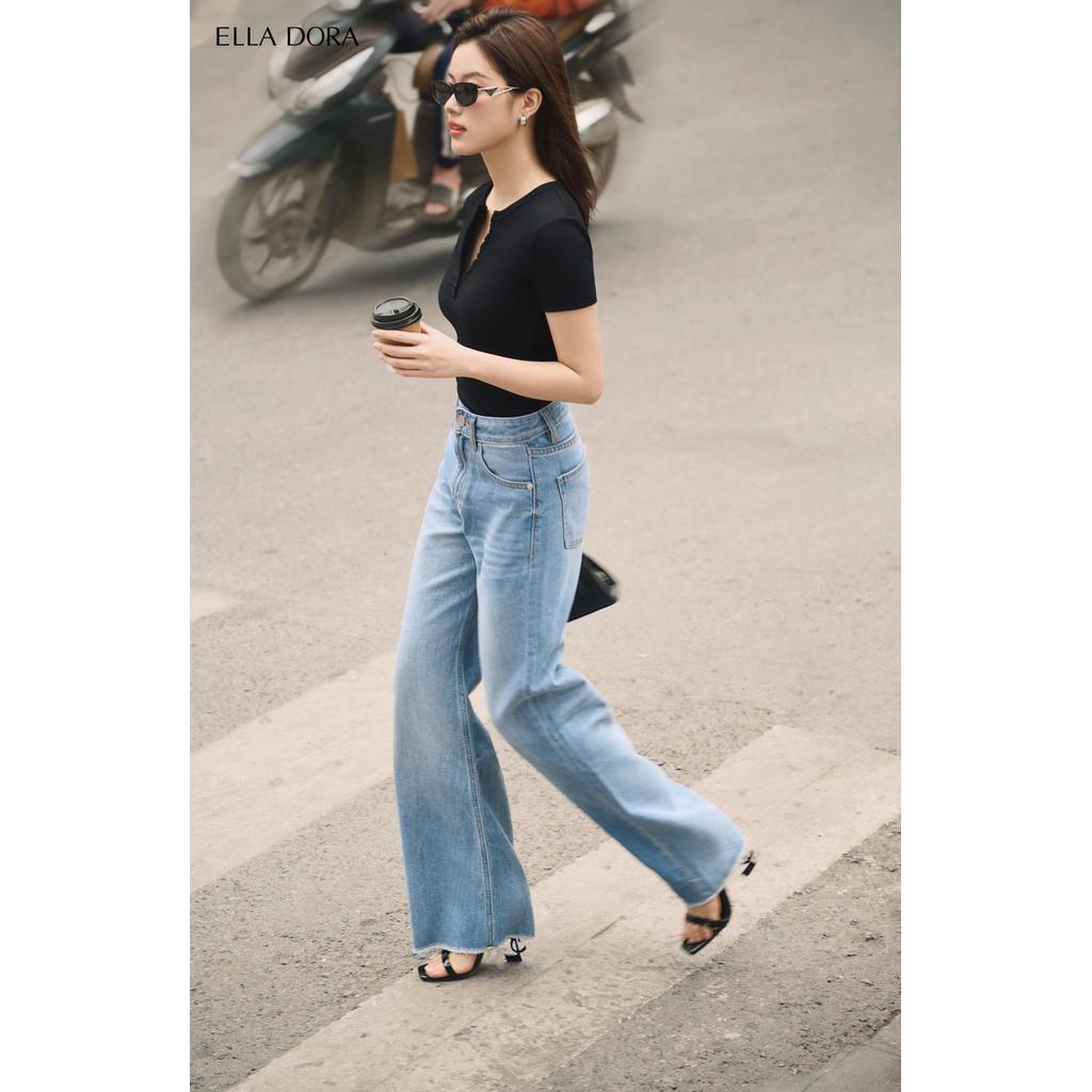 Quần jean nữ ELLA DORA full length cạp cao form đẹp basic thiết kế thanh lịch màu XANH NHẠT [J01]