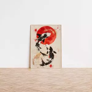 Apandi Animal Koi Canvas Painting Orange White Japanese Koi Golden Abstract Art Home Wall Decor Canvas Poster