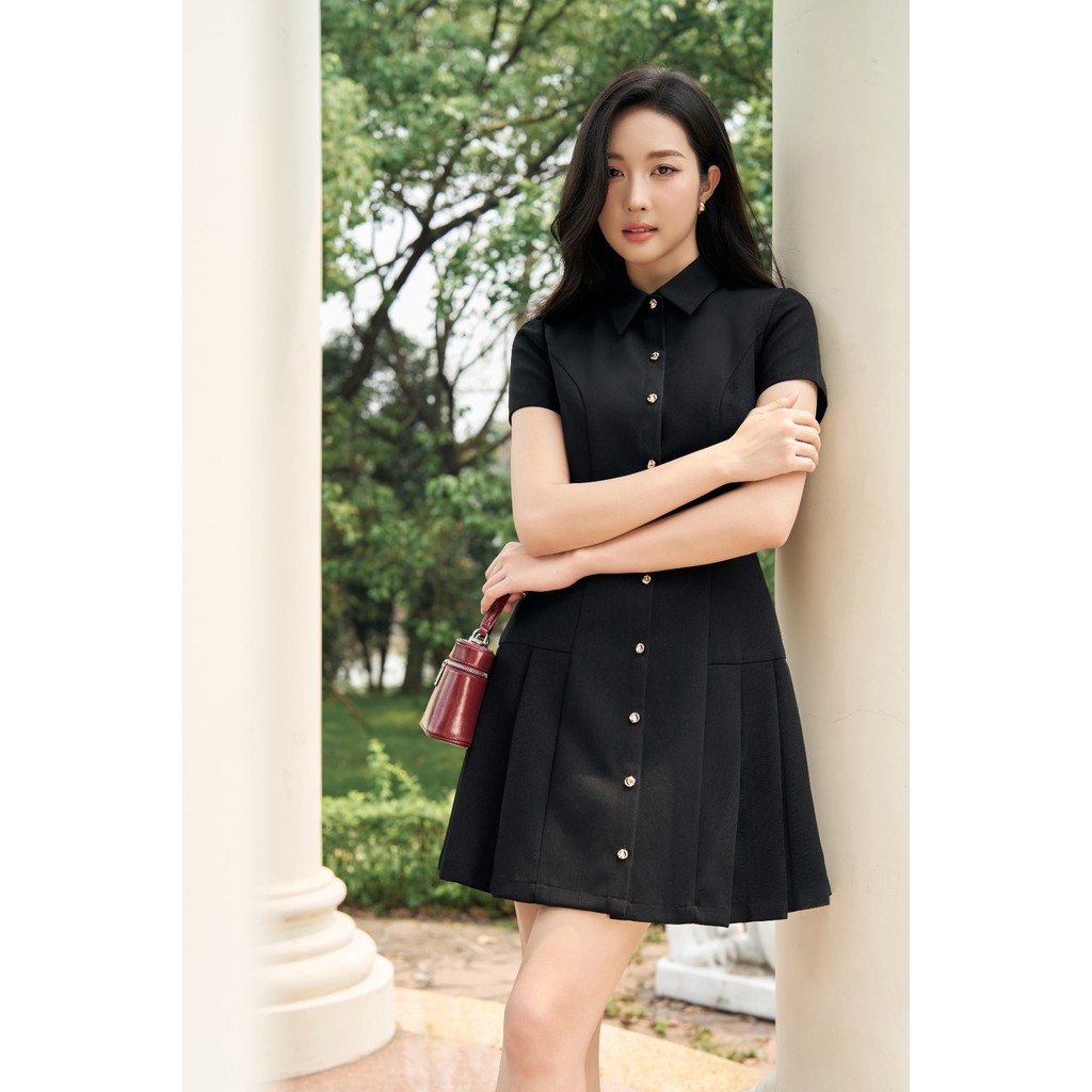 Đầm công sở ELLA DORA cổ sơ mi xếp li form tôn dáng sang trọng hiện đại dễ mặc 2 màu ĐỎ/ĐEN [D291]