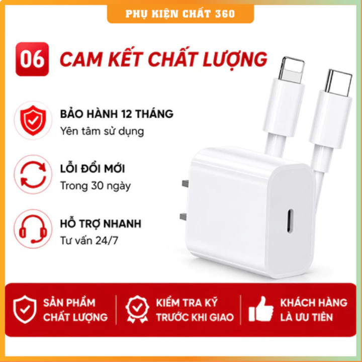 Bộ sạc nhanh 20W PD (củ sạc và cáp sạc nhanh) cho 5-14PRM. Sạc 60p lên 80% Pin - Cốc sạc Type C, Dây sạc 20W – 6