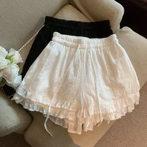 Quần ống rộng ren kiểu Pháp mùa hè, dáng rộng giản dị, phong cách phương Tây