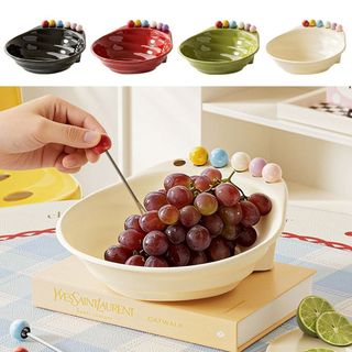 Bát trái cây YUUKII có nĩa, Đĩa phục vụ trái cây bằng nhựa ABS nhiều màu, Đồ dùng nhà bếp chất lượng cao Đĩa ăn nhẹ dung tích lớn Phục vụ trái cây