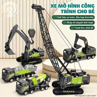 Bộ xe đồ chơi xây dựng ABS Bộ máy trộn cần cẩu quán tính Xe tải xoay 360 cánh tay trẻ em chơi