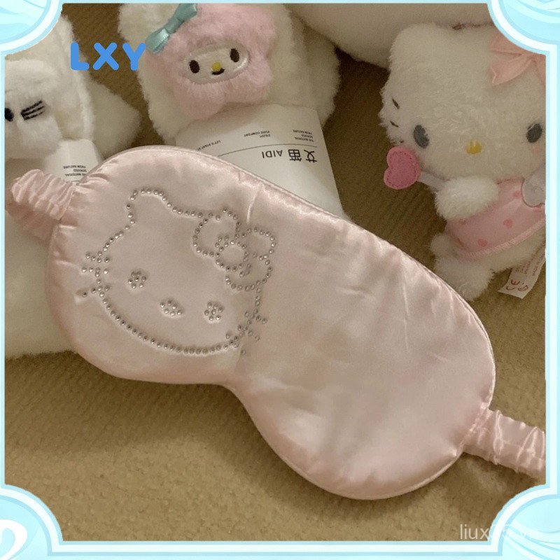 LXY Mặt nạ ngủ Kitty, lụa mát, che mắt, thoáng khí, bảo vệ mắt, họa tiết đầu mèo hoạt hình