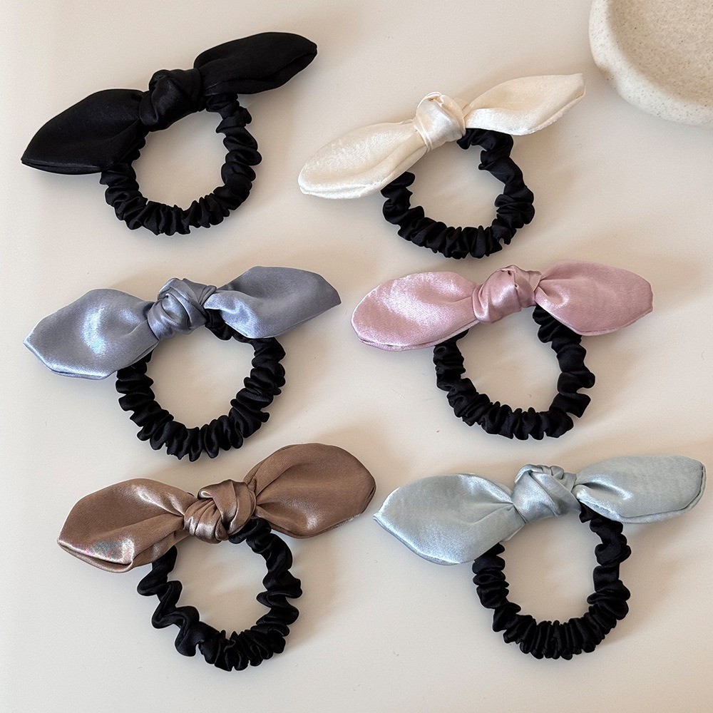 Hululu Dây buộc tóc Satin Thỏ Nơ, Độ đàn hồi cao, Mô phỏng lụa xếp ly, Bóng đầu cao su