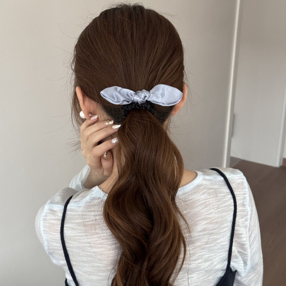 Hululu Dây buộc tóc Satin Thỏ Nơ, Độ đàn hồi cao, Mô phỏng lụa xếp ly, Bóng đầu cao su