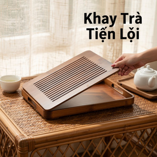Khay Trà Tre Hình Chữ Nhật Bàn Trà Nhỏ Giọt Khay Khắc Sen Cá Trà Trang Trí Lưu Trữ