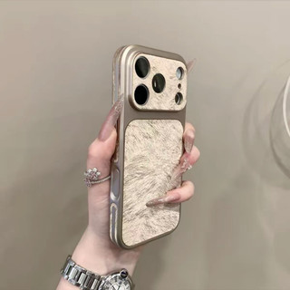 Ốp điện thoại di động bằng sợi lông vũ cỡ lớn sang trọng cho iPhone17 16 15 14 13 Pro Max bảo vệ camera chống sốc chống rơi mặt sau cứng