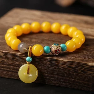 Mới Dầu Gà Vàng Sáp Ong Đơn Vòng Tròn Vòng Tay Mã Não Đỏ Khóa An Toàn Phong Cách Retro Văn Học Lắc Tay Thời Trang Nữ Trang Sức Người Bạn Thân Nhất