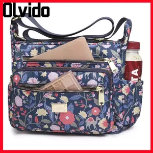 Ví đeo chéo nữ OLVIDO, Túi đeo vai Nylon dung tích lớn, Túi xách du lịch nhẹ nhiều túi hoa