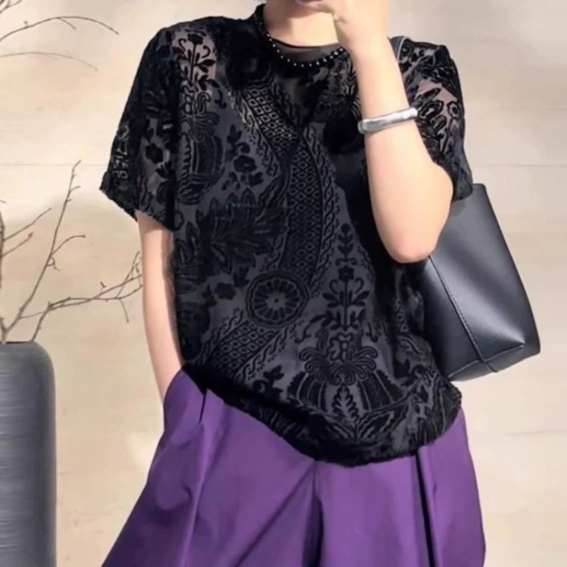 Áo thun ngắn tay dành cho nữ, mẹ mùa hè, thời trang, dáng rộng, giản dị, áo giảm béo dành cho nữ